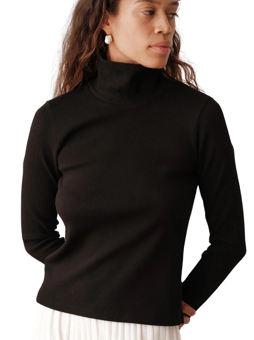 Donni. || The Rib Turtleneck Mock Neck Long Sleeve Top Jet Black Medium